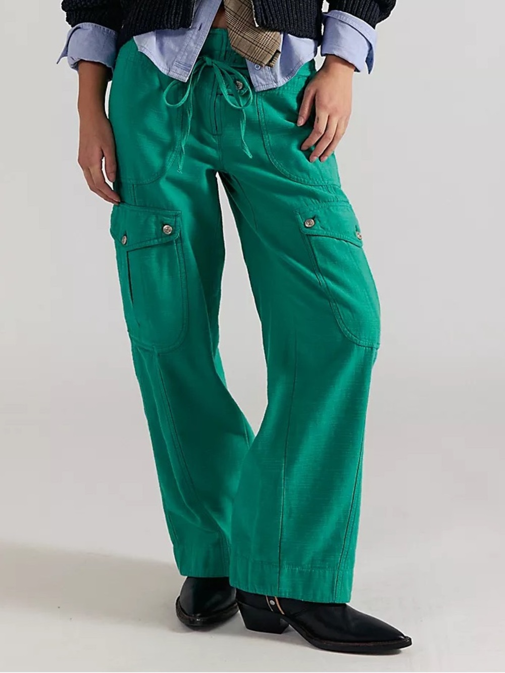 NWT FREE PEOPLE WE THE FREE Park Ave Pull-On Cargo Pants | Golf Green MSRP $148